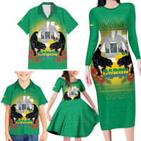 Gabon Independence Day Family Matching Long Sleeve Bodycon Dress and Hawaiian Shirt Memorial Leon Mba Monument - Wonder Print Shop