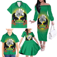 Gabon Independence Day Family Matching Off The Shoulder Long Sleeve Dress and Hawaiian Shirt Memorial Leon Mba Monument - Wonder Print Shop