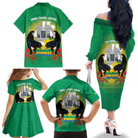 Gabon Independence Day Family Matching Off The Shoulder Long Sleeve Dress and Hawaiian Shirt Memorial Leon Mba Monument - Wonder Print Shop
