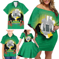 Gabon Independence Day Family Matching Off Shoulder Short Dress and Hawaiian Shirt Memorial Leon Mba Monument - Wonder Print Shop