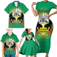 Gabon Independence Day Family Matching Short Sleeve Bodycon Dress and Hawaiian Shirt Memorial Leon Mba Monument - Wonder Print Shop