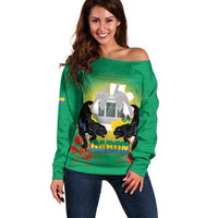 Gabon Independence Day Off Shoulder Sweater Memorial Leon Mba Monument - Wonder Print Shop