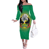 Gabon Independence Day Off The Shoulder Long Sleeve Dress Memorial Leon Mba Monument - Wonder Print Shop
