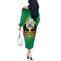 Gabon Independence Day Off The Shoulder Long Sleeve Dress Memorial Leon Mba Monument - Wonder Print Shop