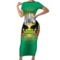 Gabon Independence Day Short Sleeve Bodycon Dress Memorial Leon Mba Monument - Wonder Print Shop