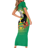 Gabon Independence Day Short Sleeve Bodycon Dress Memorial Leon Mba Monument - Wonder Print Shop