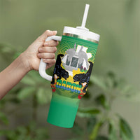 Gabon Independence Day Tumbler With Handle Memorial Leon Mba Monument - Wonder Print Shop