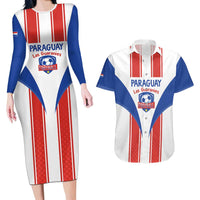 Custom Paraguay Football Couples Matching Long Sleeve Bodycon Dress and Hawaiian Shirt Come On Las Guaranies - Wonder Print Shop