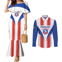 Custom Paraguay Football Couples Matching Mermaid Dress and Long Sleeve Button Shirt Come On Las Guaranies - Wonder Print Shop