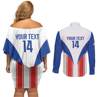 Custom Paraguay Football Couples Matching Off Shoulder Short Dress and Long Sleeve Button Shirt Come On Las Guaranies - Wonder Print Shop