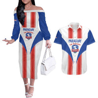 Custom Paraguay Football Couples Matching Off The Shoulder Long Sleeve Dress and Hawaiian Shirt Come On Las Guaranies - Wonder Print Shop