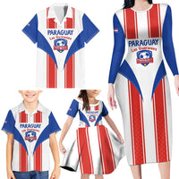 Custom Paraguay Football Family Matching Long Sleeve Bodycon Dress and Hawaiian Shirt Come On Las Guaranies - Wonder Print Shop