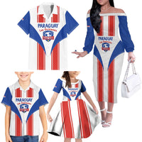 Custom Paraguay Football Family Matching Off The Shoulder Long Sleeve Dress and Hawaiian Shirt Come On Las Guaranies - Wonder Print Shop
