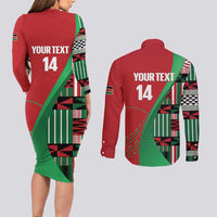 Custom Kenya Cricket Couples Matching Long Sleeve Bodycon Dress and Long Sleeve Button Shirt Come On Simbas Kente Pattern - Wonder Print Shop