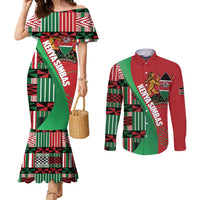 Custom Kenya Cricket Couples Matching Mermaid Dress and Long Sleeve Button Shirt Come On Simbas Kente Pattern - Wonder Print Shop
