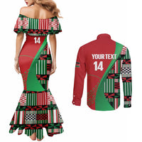 Custom Kenya Cricket Couples Matching Mermaid Dress and Long Sleeve Button Shirt Come On Simbas Kente Pattern - Wonder Print Shop