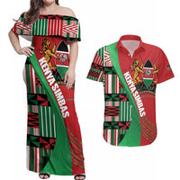 Custom Kenya Cricket Couples Matching Off Shoulder Maxi Dress and Hawaiian Shirt Come On Simbas Kente Pattern - Wonder Print Shop