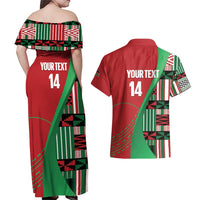Custom Kenya Cricket Couples Matching Off Shoulder Maxi Dress and Hawaiian Shirt Come On Simbas Kente Pattern - Wonder Print Shop
