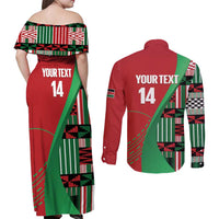 Custom Kenya Cricket Couples Matching Off Shoulder Maxi Dress and Long Sleeve Button Shirt Come On Simbas Kente Pattern - Wonder Print Shop