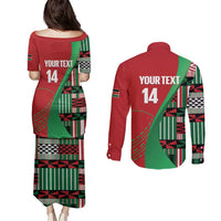 Custom Kenya Cricket Couples Matching Puletasi and Long Sleeve Button Shirt Come On Simbas Kente Pattern - Wonder Print Shop