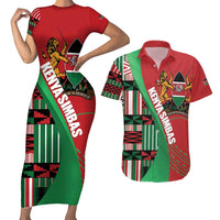 Custom Kenya Cricket Couples Matching Short Sleeve Bodycon Dress and Hawaiian Shirt Come On Simbas Kente Pattern - Wonder Print Shop