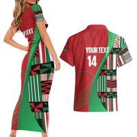 Custom Kenya Cricket Couples Matching Short Sleeve Bodycon Dress and Hawaiian Shirt Come On Simbas Kente Pattern - Wonder Print Shop