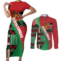 Custom Kenya Cricket Couples Matching Short Sleeve Bodycon Dress and Long Sleeve Button Shirt Come On Simbas Kente Pattern - Wonder Print Shop