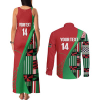 Custom Kenya Cricket Couples Matching Tank Maxi Dress and Long Sleeve Button Shirt Come On Simbas Kente Pattern - Wonder Print Shop