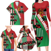 Custom Kenya Cricket Family Matching Long Sleeve Bodycon Dress and Hawaiian Shirt Come On Simbas Kente Pattern - Wonder Print Shop