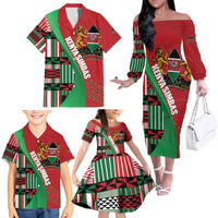 Custom Kenya Cricket Family Matching Off The Shoulder Long Sleeve Dress and Hawaiian Shirt Come On Simbas Kente Pattern - Wonder Print Shop