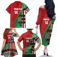 Custom Kenya Cricket Family Matching Off The Shoulder Long Sleeve Dress and Hawaiian Shirt Come On Simbas Kente Pattern - Wonder Print Shop
