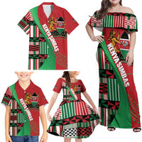 Custom Kenya Cricket Family Matching Off Shoulder Maxi Dress and Hawaiian Shirt Come On Simbas Kente Pattern - Wonder Print Shop