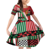 Custom Kenya Cricket Family Matching Off Shoulder Short Dress and Hawaiian Shirt Come On Simbas Kente Pattern - Wonder Print Shop