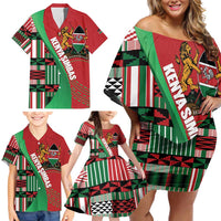 Custom Kenya Cricket Family Matching Off Shoulder Short Dress and Hawaiian Shirt Come On Simbas Kente Pattern - Wonder Print Shop