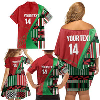 Custom Kenya Cricket Family Matching Off Shoulder Short Dress and Hawaiian Shirt Come On Simbas Kente Pattern - Wonder Print Shop