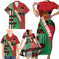 Custom Kenya Cricket Family Matching Short Sleeve Bodycon Dress and Hawaiian Shirt Come On Simbas Kente Pattern - Wonder Print Shop