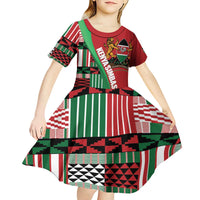 Custom Kenya Cricket Kid Short Sleeve Dress Come On Simbas Kente Pattern - Wonder Print Shop