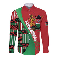 Custom Kenya Cricket Long Sleeve Button Shirt Come On Simbas Kente Pattern - Wonder Print Shop