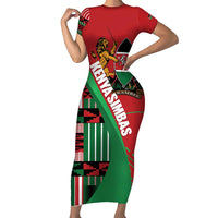 Custom Kenya Cricket Short Sleeve Bodycon Dress Come On Simbas Kente Pattern - Wonder Print Shop