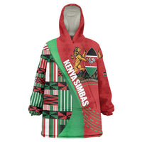 Custom Kenya Cricket Wearable Blanket Hoodie Come On Simbas Kente Pattern - Wonder Print Shop