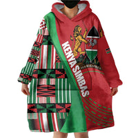 Custom Kenya Cricket Wearable Blanket Hoodie Come On Simbas Kente Pattern - Wonder Print Shop