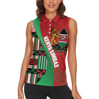 Custom Kenya Cricket Women Sleeveless Polo Shirt Come On Simbas Kente Pattern - Wonder Print Shop