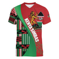 Custom Kenya Cricket Women V-Neck T-Shirt Come On Simbas Kente Pattern - Wonder Print Shop