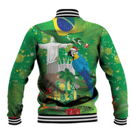 Christmas In July Brazil Baseball Jacket Feliz Natal Blue Macaw Santa Tropical Vibes