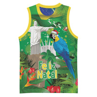 Christmas In July Brazil Basketball Jersey Feliz Natal Blue Macaw Santa Tropical Vibes