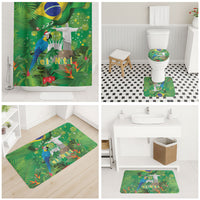 Christmas In July Brazil Bathroom Set Feliz Natal Blue Macaw Santa Tropical Vibes