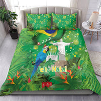 Christmas In July Brazil Bedding Set Feliz Natal Blue Macaw Santa Tropical Vibes