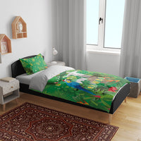 Christmas In July Brazil Bedding Set Feliz Natal Blue Macaw Santa Tropical Vibes
