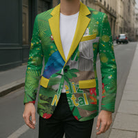 Christmas In July Brazil Blazer Feliz Natal Blue Macaw Santa Tropical Vibes