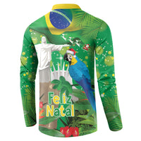 Christmas In July Brazil Button Sweatshirt Feliz Natal Blue Macaw Santa Tropical Vibes